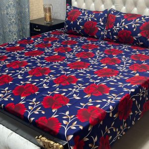 3D Crystal Cotton 3-Piece King Size Bedsheet Set with Pillow Covers – Floral Blue